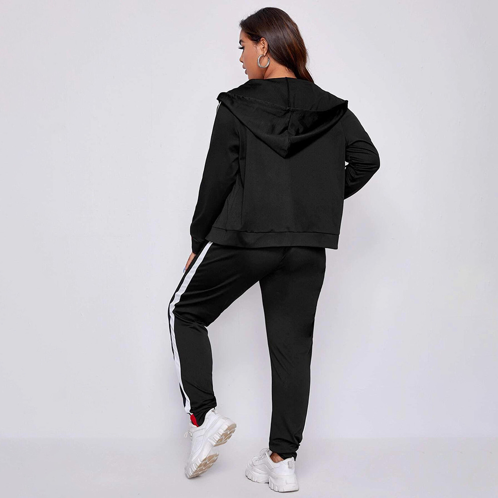 Sports Hooded Zipper Coat And Trousers Suit
