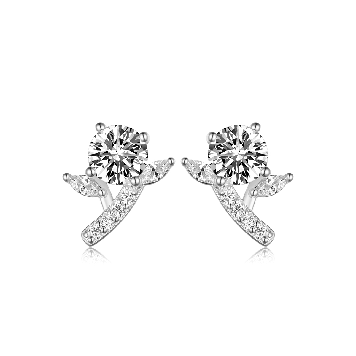 S925 Sterling Silver Flower Branch Stud Earrings, 5mm D-VVS1 Moissanite Leaf Design, Platinum Plated 2g Women's Jewelry Gift Box