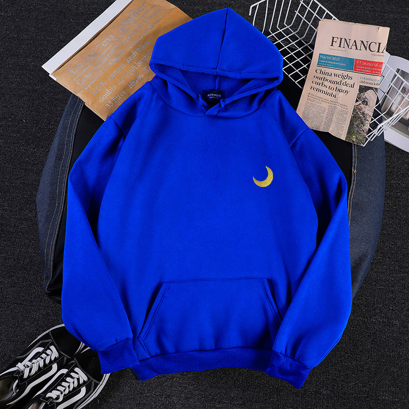 Title 5, Hooded Pullover Long-Sleeved Moon Print Sweatshirt