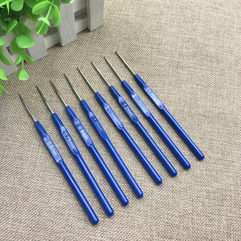 Knitting Tool Set Blue Plastic Handle Crochet (Blue-8PCS)