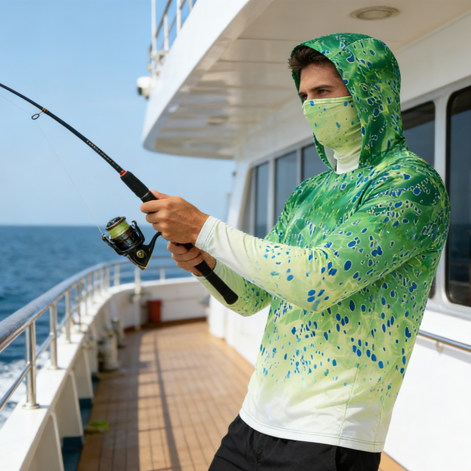 Fishing Hoodie Sailing Shirt Surfing Face Cover Neck Summer Men Long Sleeve Hunting Jersey Camisa De Pesca Performance Fish Gear Beach Tops Wear Climbing Uniform Angling
