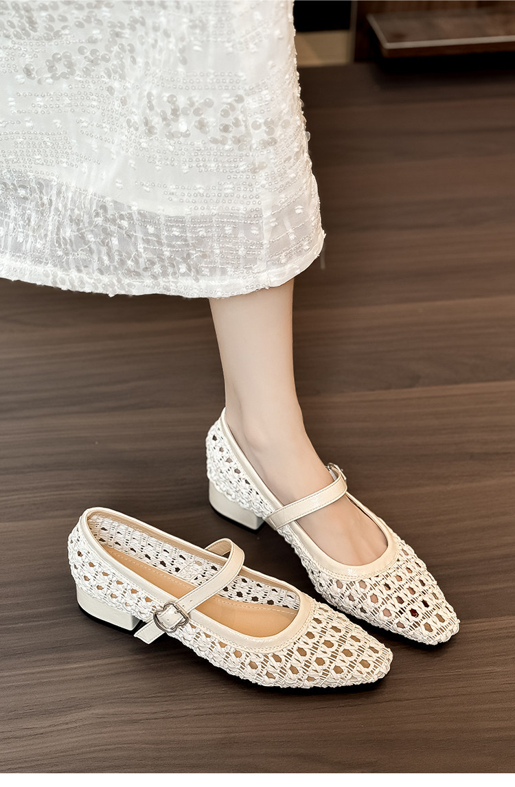 Woven Square Toe Mary Jane Sandals