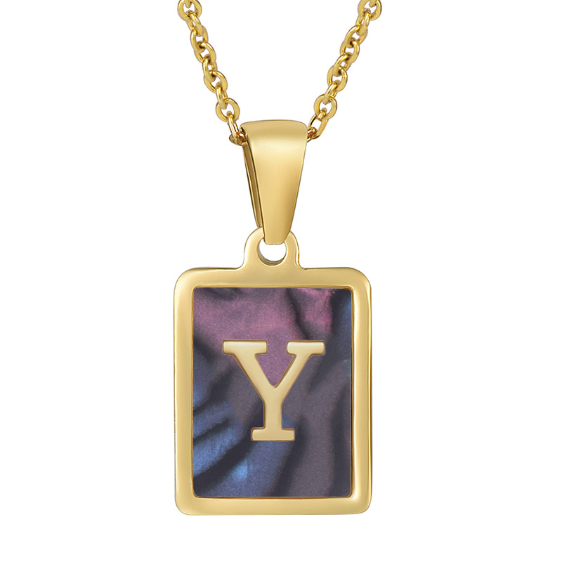 Square Stainless Steel Shell Letter Necklace Women
