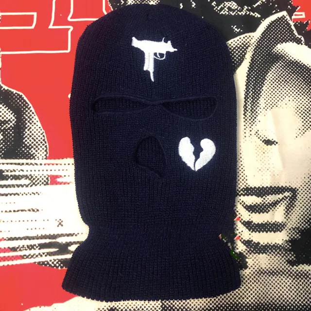 Embroidered Acrylic Three hole Ski Mask Navy Blue - Shop at LoveMi