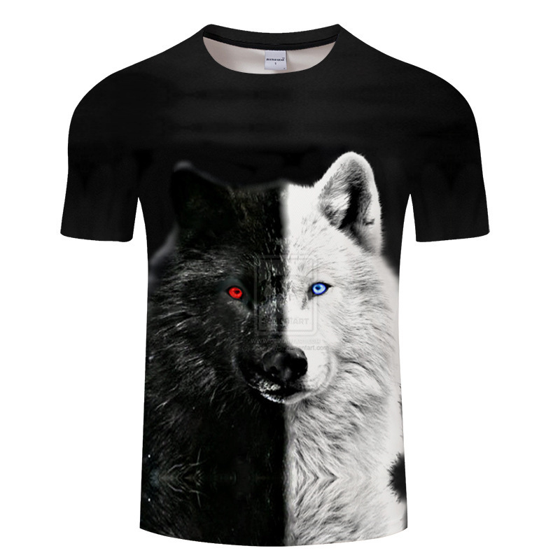 Title 7, New Moon Wolf Head 3D-geprinte T-shirt met kort...