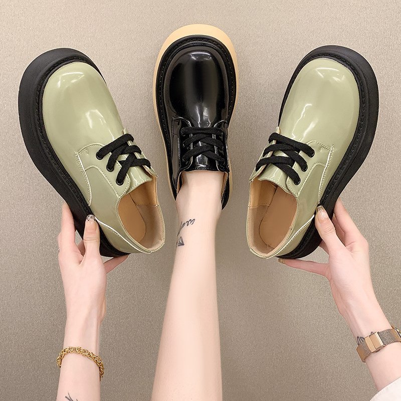 British Style Small Leather Shoes Women's Spring New Patent Leather Lace-up Platform Shallow Mouth Single Shoes Loafers