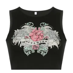 Spice Girls Print Vest Small Vest Street Personality Show Navel - Black - View 1