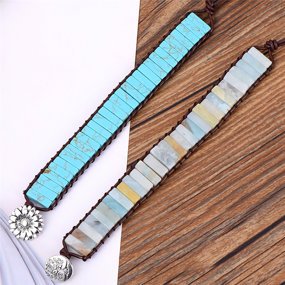 Tree Of Life Flower Leather Braided Bracelet Stone Braided Bracelet