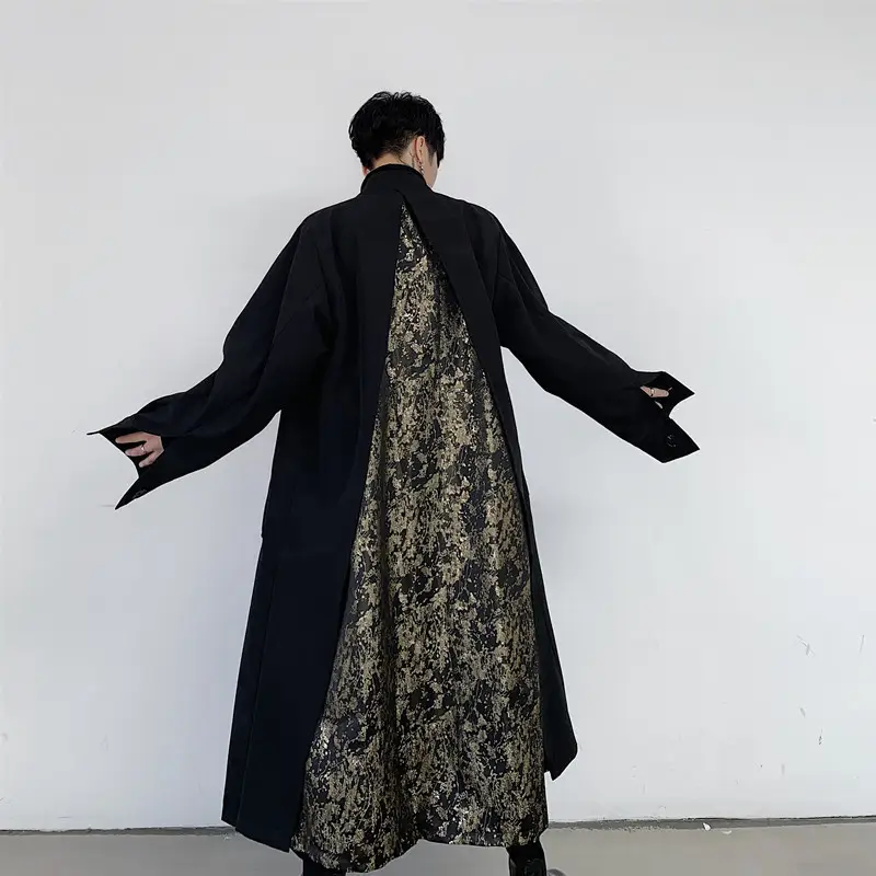 Japanese Minority Gorgeous Splicing Men's Domineering Personalized Elegant Mid-length Windbreaker Without Buckle