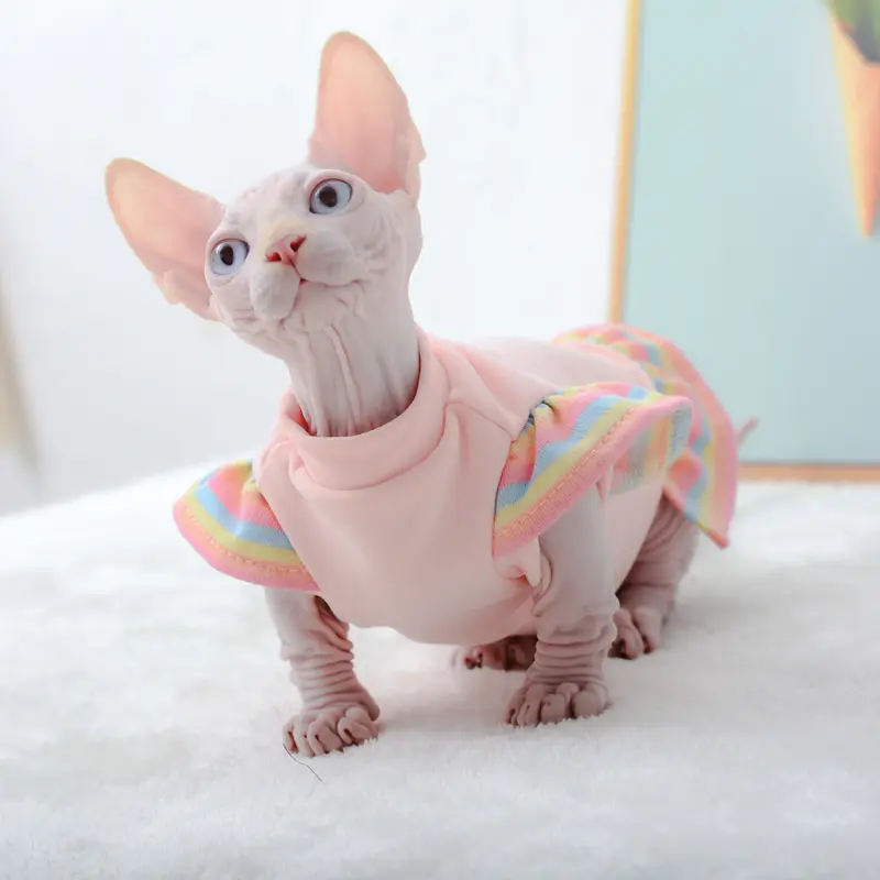 Sphynx Cat Shirt With Ruffles Soft Breathable Velvet