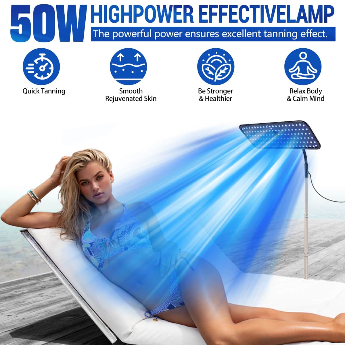 For Home Facial Tanning Light Face Body Tanner Full Blue Sun Solarium Lamp 50W — image 9
