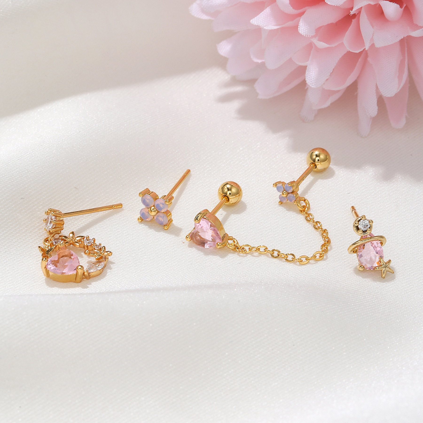 Title 2, Boucles doreilles fleurs roses doux amour styl...