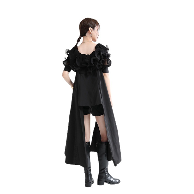 Title 1, Ruffled Pleated Chiffon Panel Shirt Dress