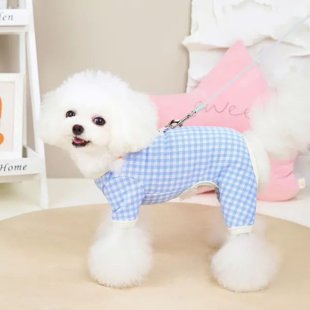 Pet Supplies Teddy Small Dog Plaid Four legged Puppy Clothing Blue - Shop at LoveMi