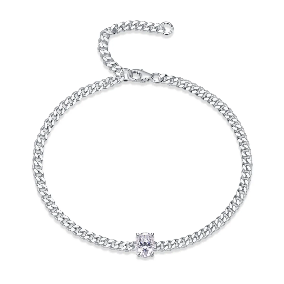 S925 Silver 1ct Oval Moissanite Bracelet, 4.7g