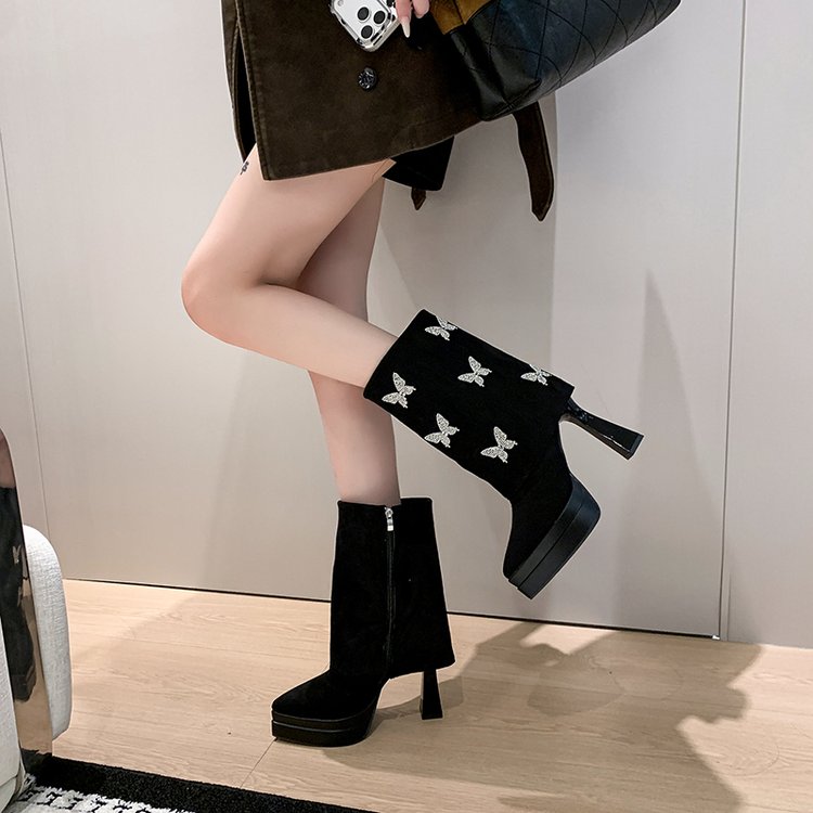 Nubuck Block Heel Ankle Boots, picture 3 of 4