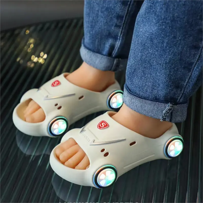 Kids Glowing Slippers Cartoon Car Sandals Children