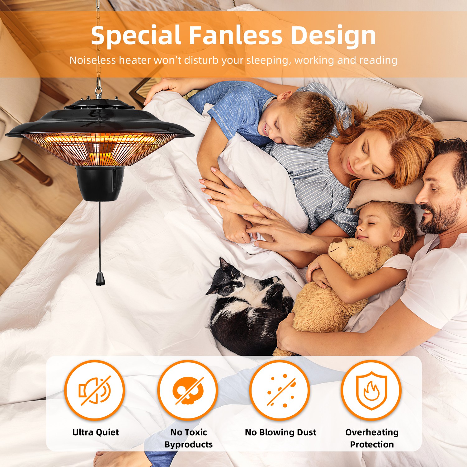 1500W Outdoor Hanging Patio Heater Ultra-quiet Electric Heating β photo 4
