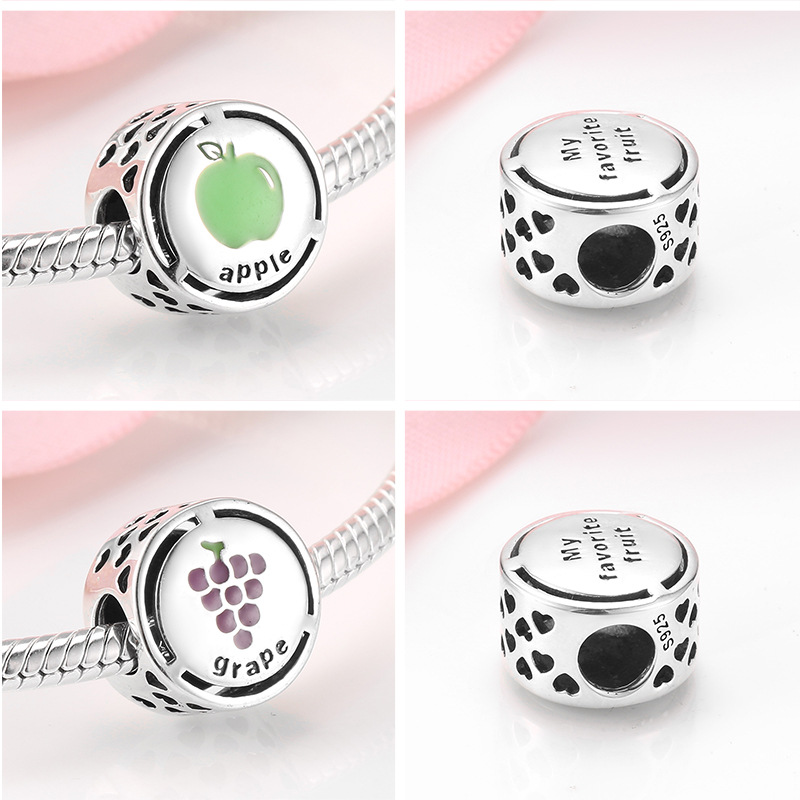 Title 4, S925 Sterling Silver Beads Round Hollow Fruit S...