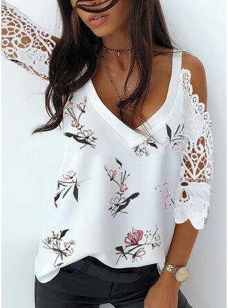 Title 2, Printed Lace Stitching Short Sleeve Off-shoulder