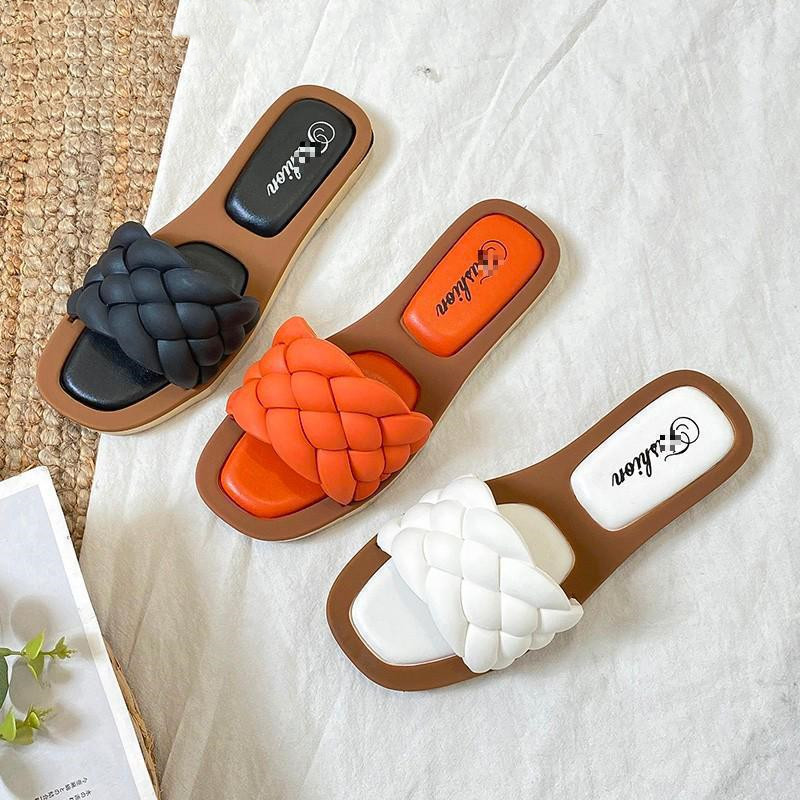 Net Red Woven One-word Slippers Female Summer