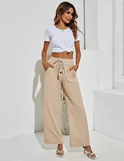Explosive Style Solid Color Tie Wide Loose Fashion Casual Wide-leg Trousers