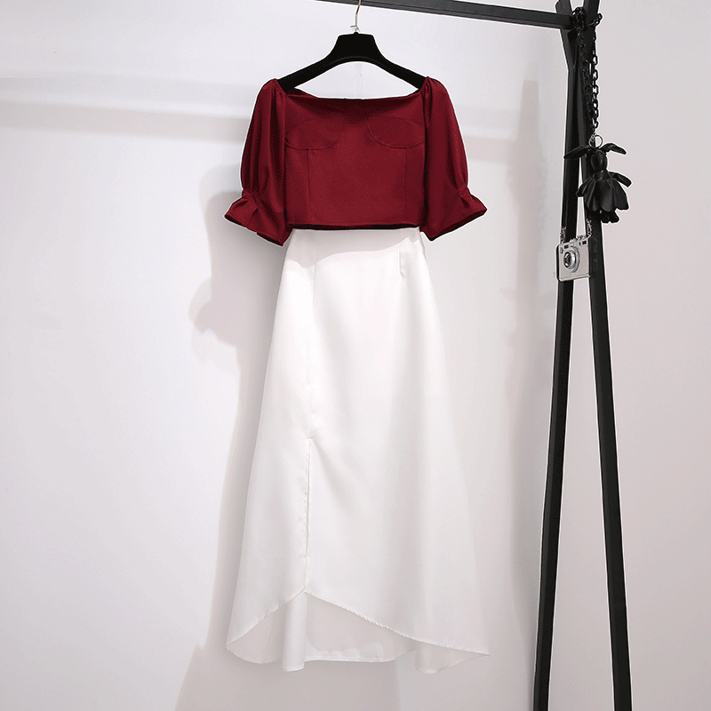 Western Style Fashion Short Top High Waist Skirt Two-piece Suit