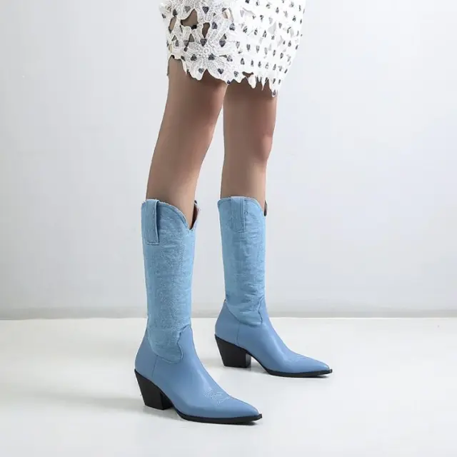 Netflix Embroidered Western Cowboy Boots For Women Blue - Shop at LoveMi