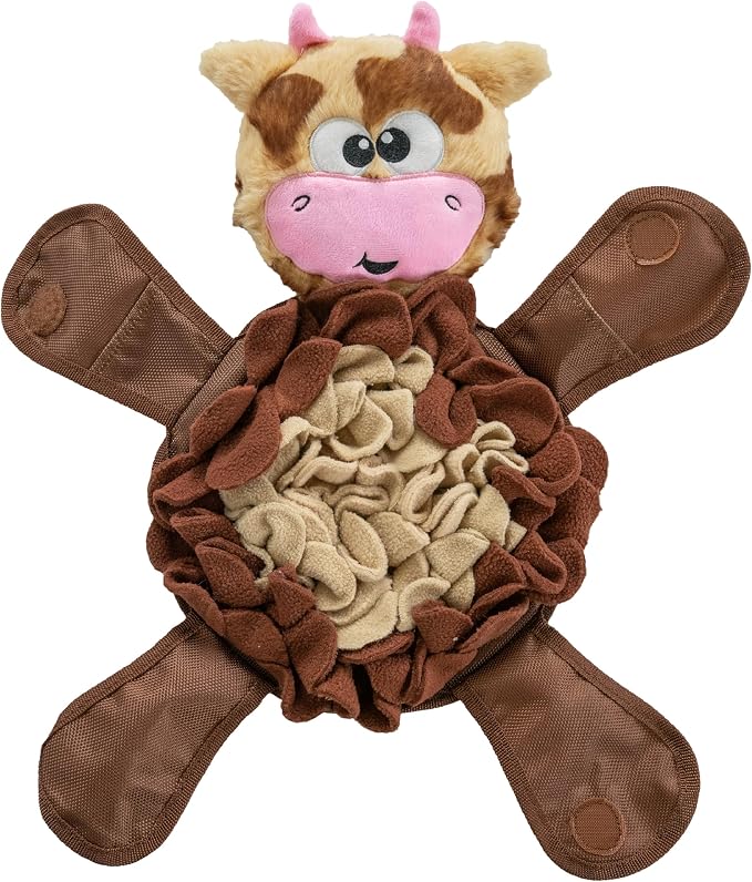 13.4-Inch Cow Snuffle Pal Squeaky Dog Toy, Interactive Plush Enrichment Toy For Foraging And Play