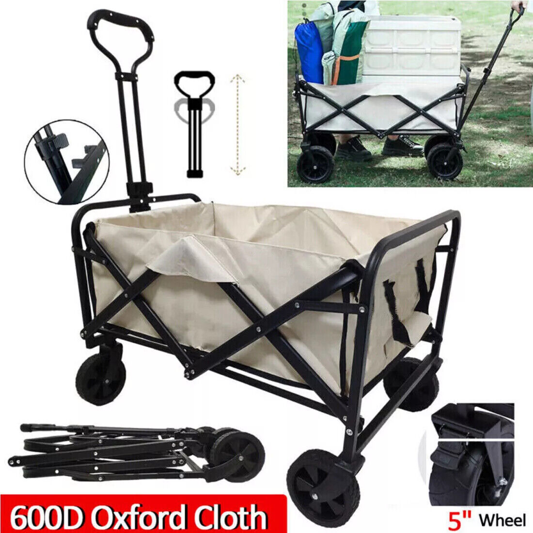 Large Foldable Outdoor Garden Beach Camping Trolley Cart 4 Wheel UK 13