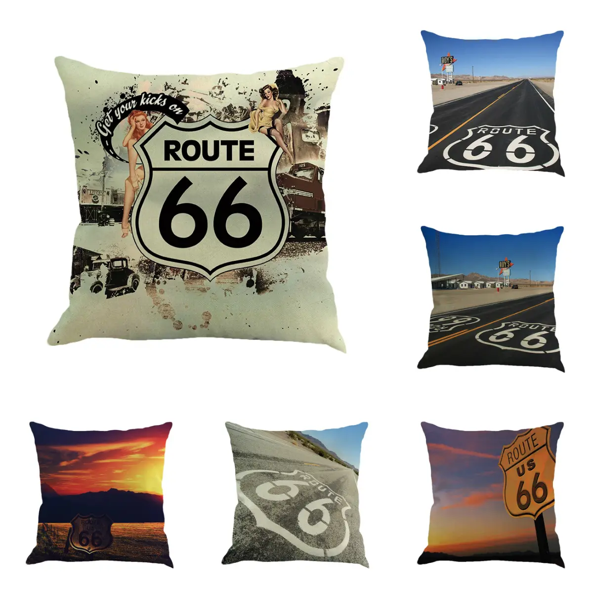Us Route 66 Linen Hold Pillowcase Back