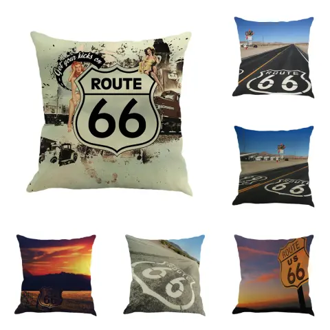Us Route 66 Linen Hold Pillowcase Back Pillow Car