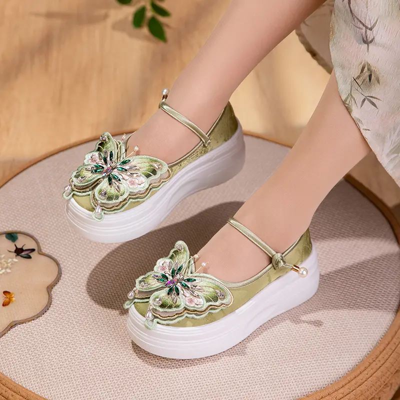 3D Butterfly Platform Mary Jane Shoes - Sweet Embroidered Canvas Flats With Soft Sole, Breathable Summer Height-Increasing Shoes For Women