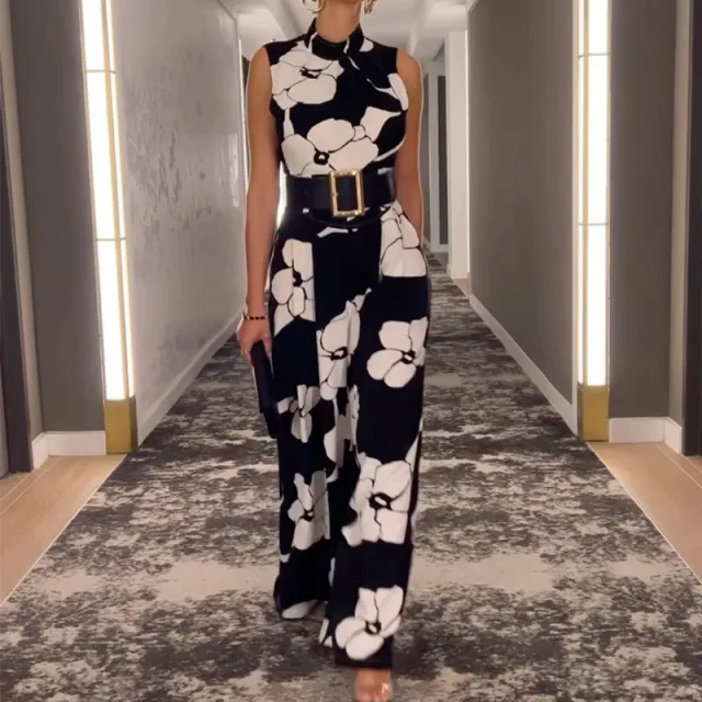 Women's Sleeveless Elegant Slim fit Printed Jumpsuit Black - Shop at LoveMi