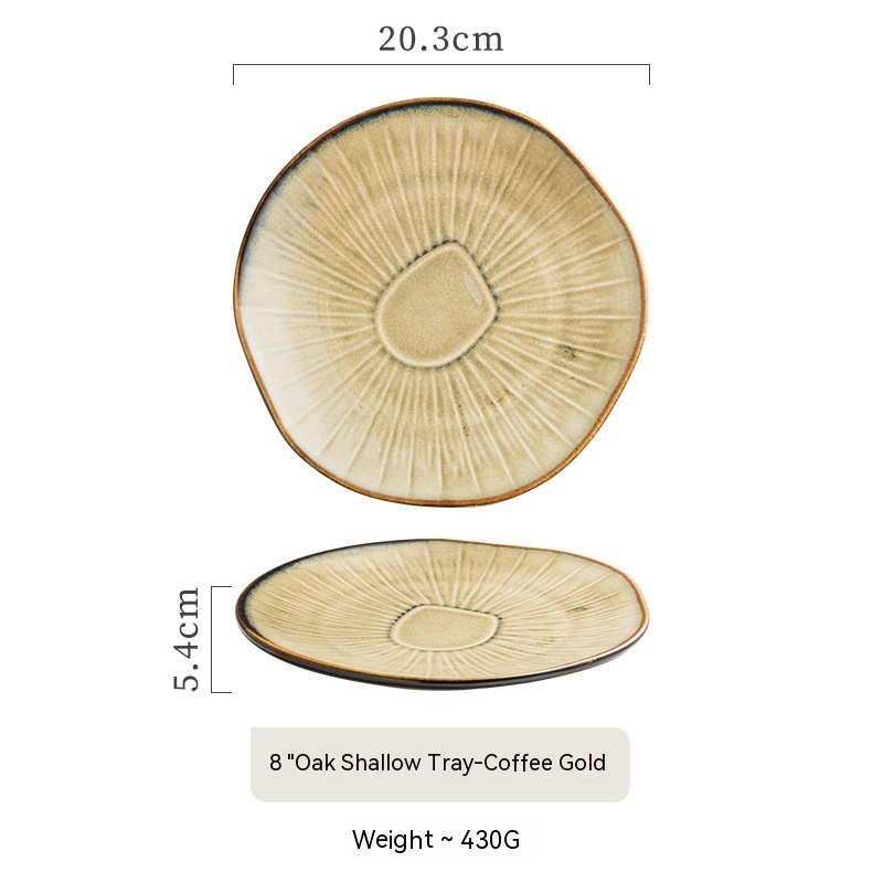 Title 6, Japanese-style Ceramic Oak Shallow Plate Restau...