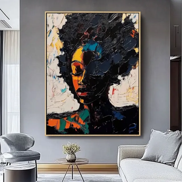 Hand Painted Oil Painting People African Woman Abstract Graffiti Street Art Canvas Aesthetic Home Decoration Artwork Suitable For Living Room Bedro... Without Inner Frame - Shop at LoveMi
