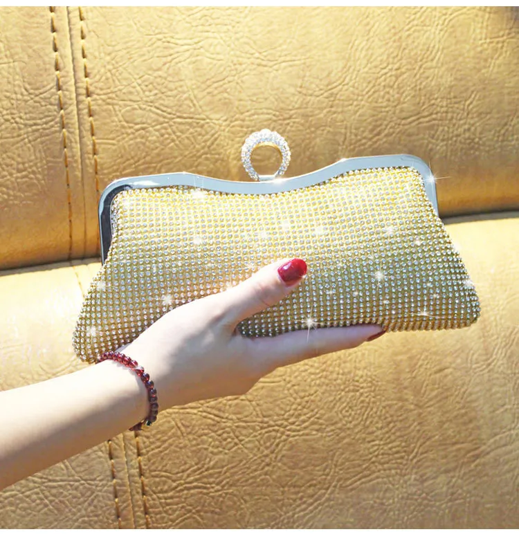 Fashion Clutch With Ring Dinner Bag Diamond - Gold