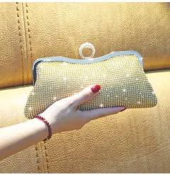 Fashion Clutch With Ring Dinner Bag Diamond - Gold - View 1