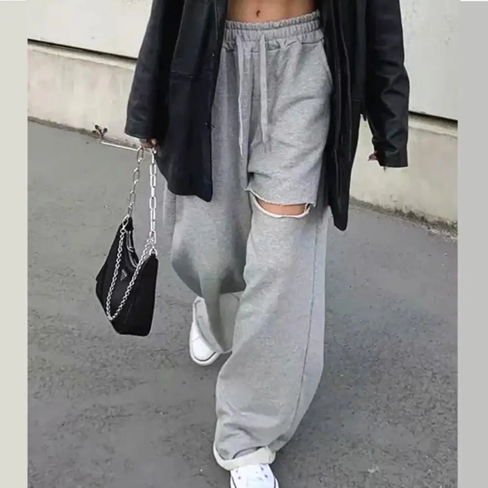 Women's Ripped Wide Leg Mopping Sweatpants