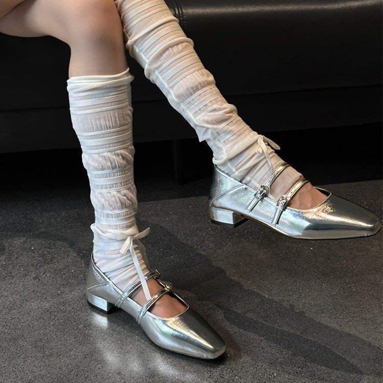 Women's 2026 Spring New French Style Mary Janes, Square Toe Buckle Strap Thick Heel Pumps, Elegant All-Match Single Shoes