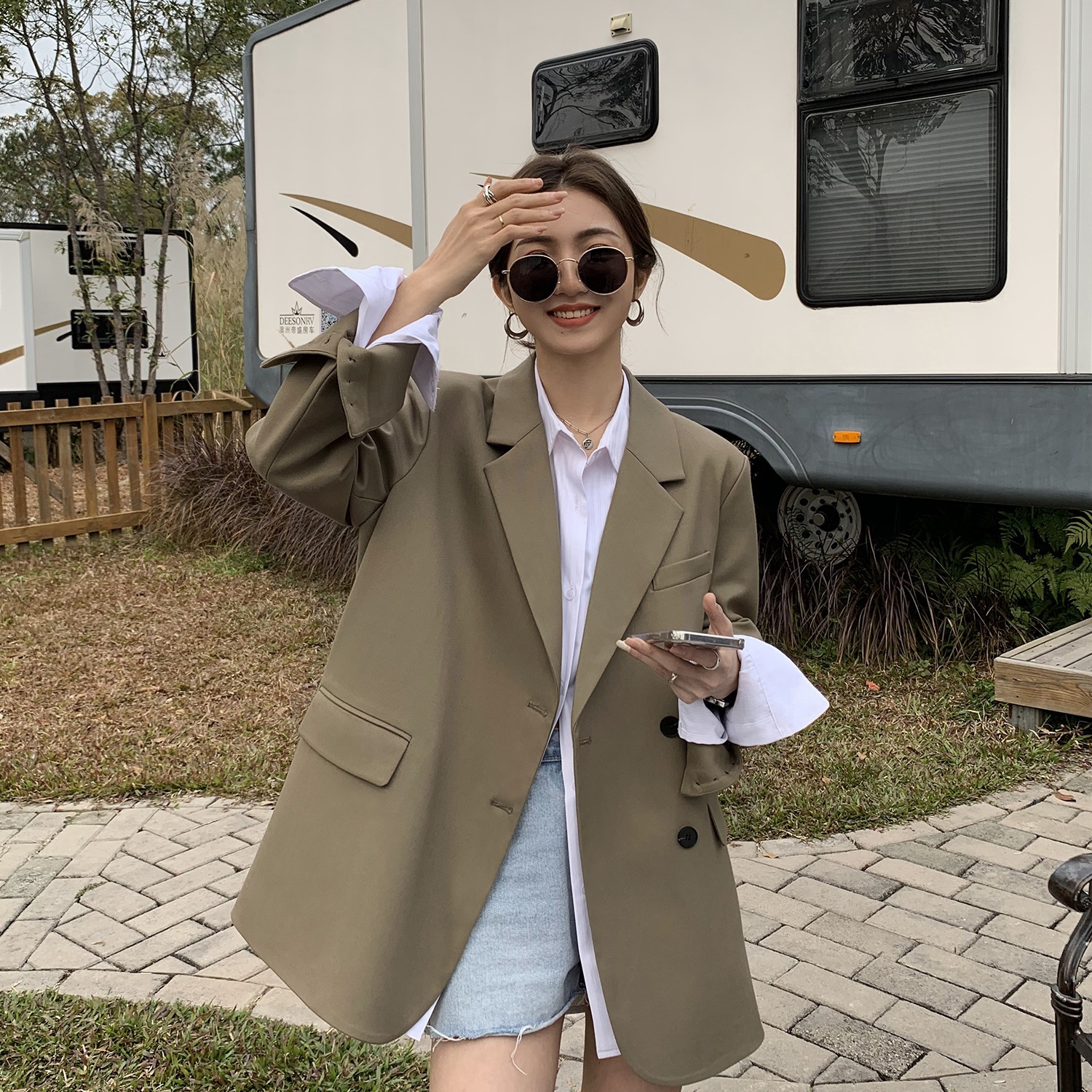 Jacket Loose Casual Temperament Small Suit Khaki - Shop at LoveMi