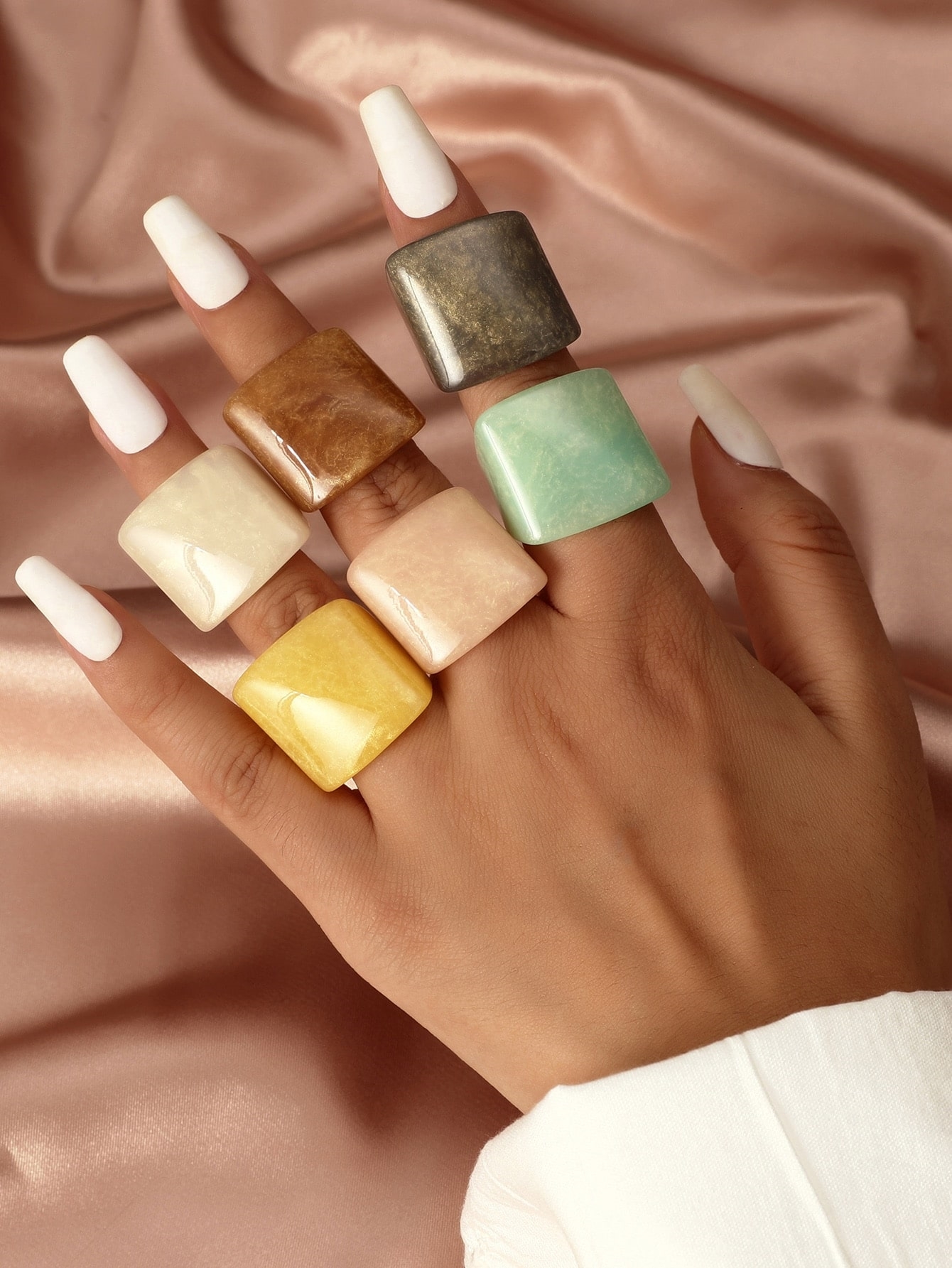 Women's Fashion Unique Ring Set Creative Jelly Color Resin Multi Pack Rings Elegant... thumbnail 1