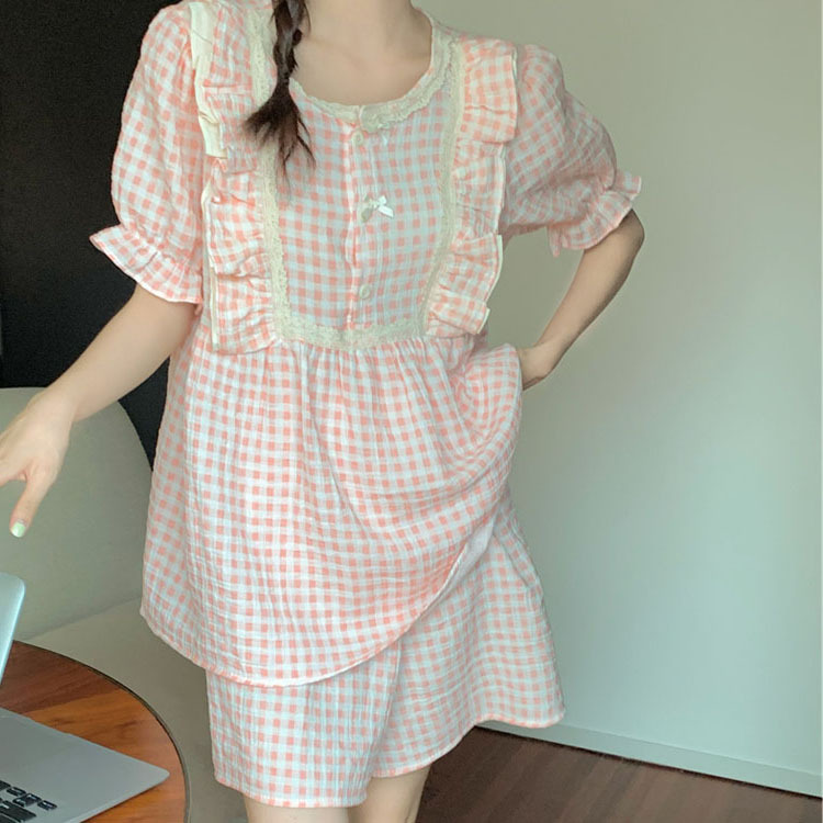 Title 6, Womens Fashionable Cotton Gauze Plaid Ruffle S...