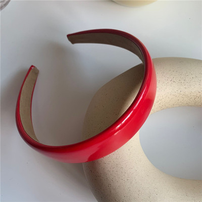 Retro Satin Sponge Headband Net Red French Solid Color Simple Wide brim Hair Accessories Red Leather - Shop at LoveMi