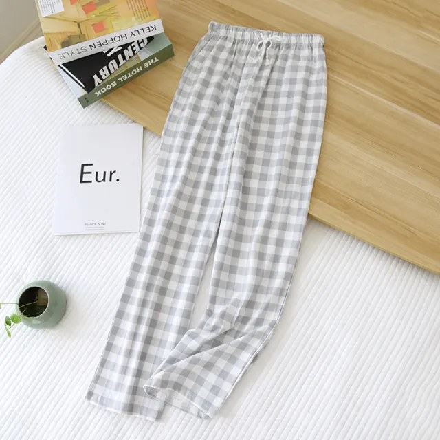Women's Men's Knitted Plaid Pajama Pants Lady In Light Grey Check - Shop at LoveMi