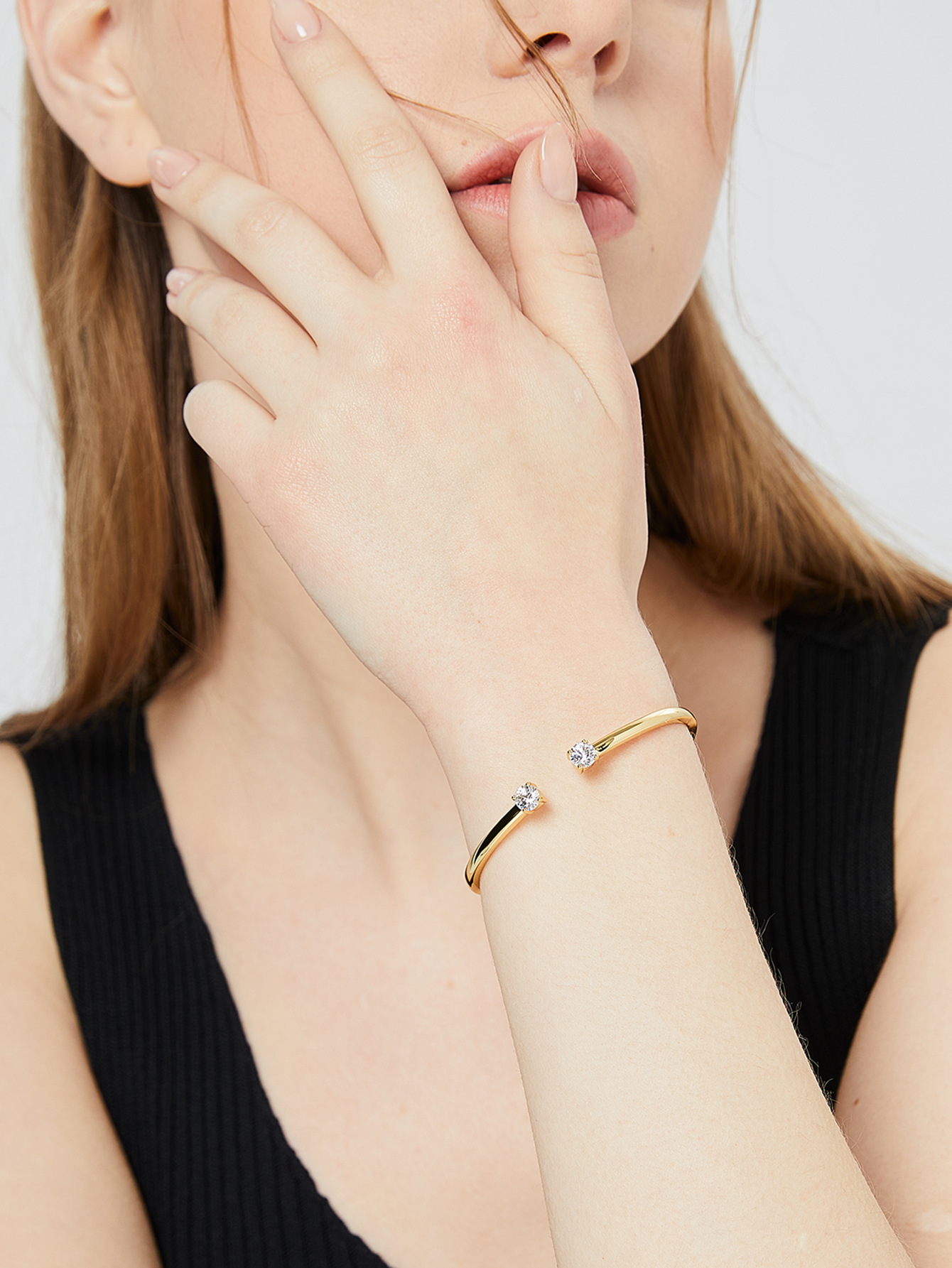 Double Zircon  Copper Plated 18K Gold Bracelet