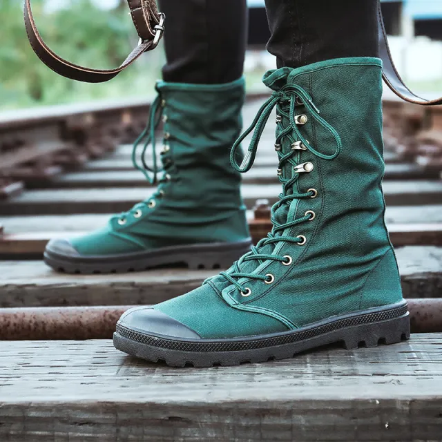 Hi top Hiking Korean Style Trendy Canvas Shoes Green - Shop at LoveMi