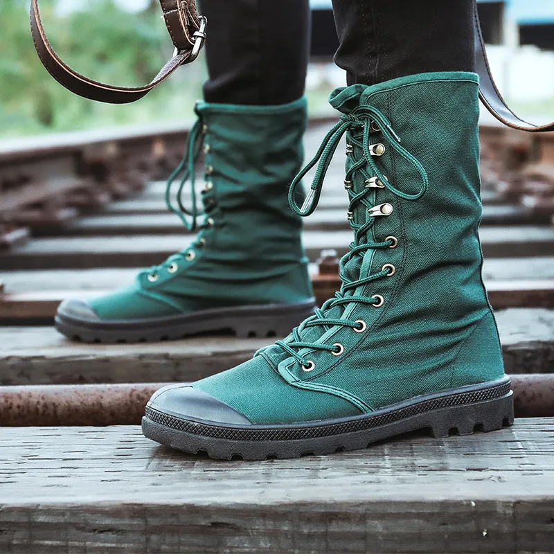 Hi-top Hiking Korean Style Trendy Canvas Shoes - Green