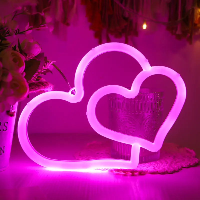 LED Neon USB Battery Powered Double Love Bedroom Decor