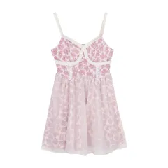 Women's Elegant Lace Floral Sling Dress - Skirt - View 1